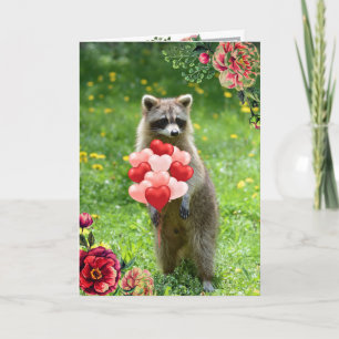Carte Cute Raccoon Animal Valentine's Day Holiday