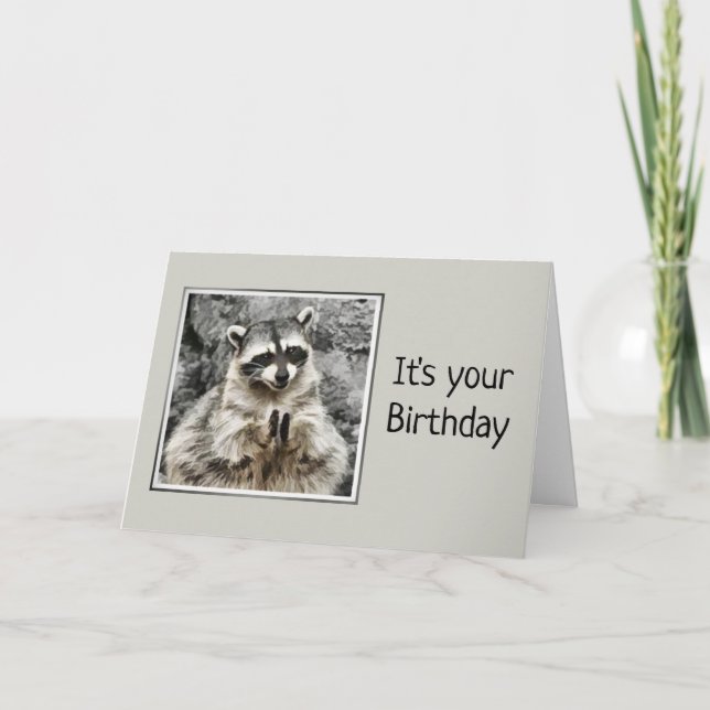 Carte Cute Raccoon applaudissant Humour d'anniversaire (Devant)