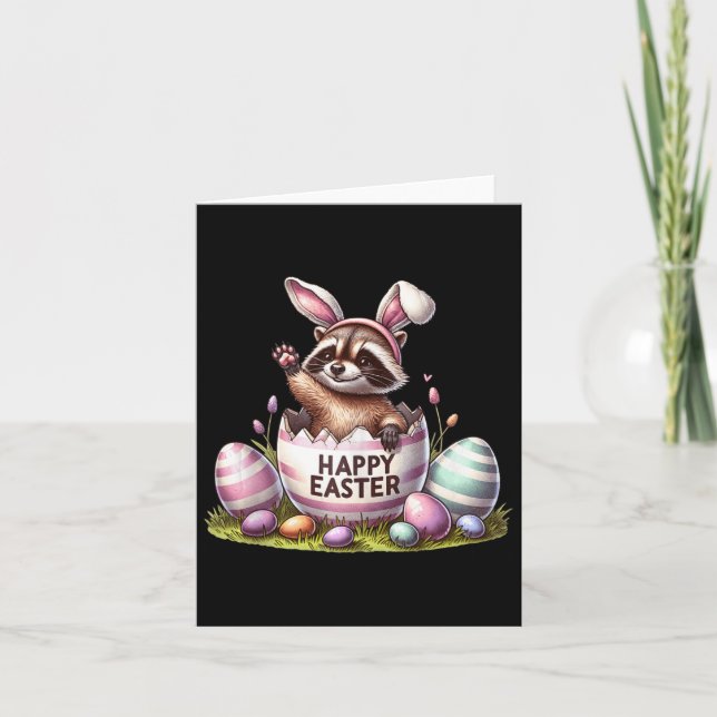 Carte Cute Raccoon Bunny Kids Mens Easter Raccoon (Devant)