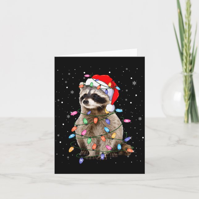 Carte Cute Raccoon Christmas Tree Lights Pajama Raccoon  (Devant)