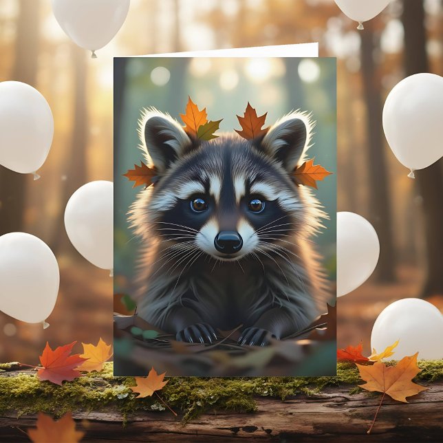 Carte Cute Raccoon et Fall Leaves Anniversaire (Créateur téléchargé)