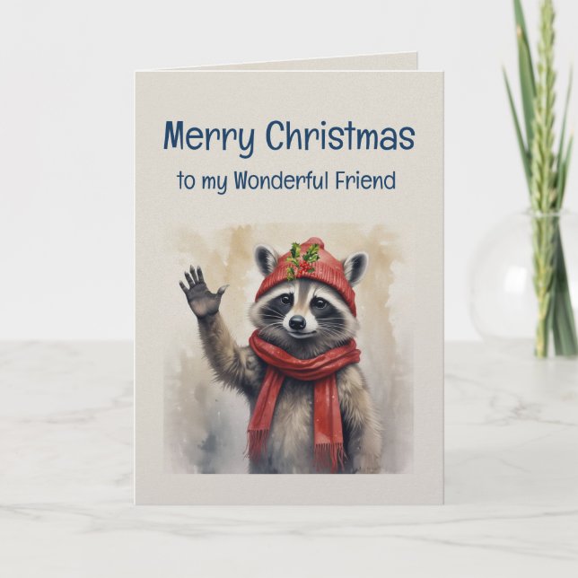Carte Cute Raccoon Fun Animal Friend Christmas (Devant)