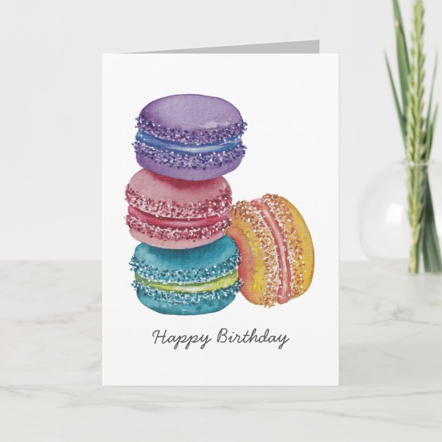 Carte Cute Rainbow Macaroons In Watercolor (Devant)