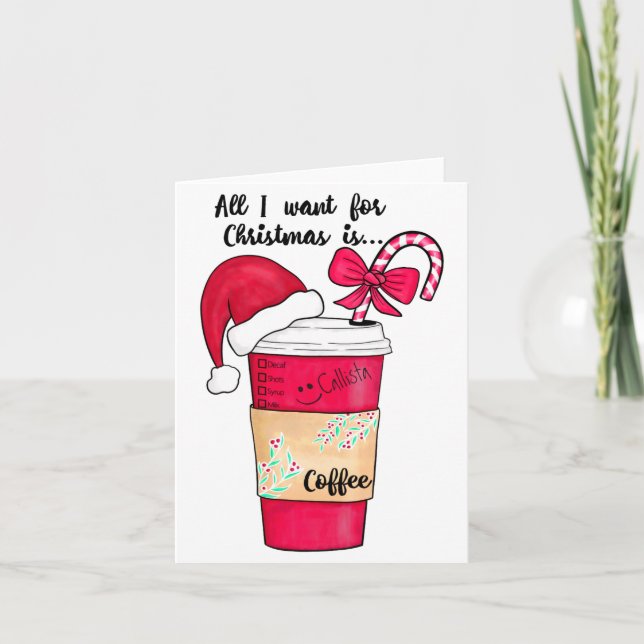 Carte Cute Red Santa Hat Coffee Candy Cane Christmas  (Devant)