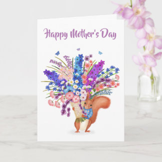 Carte Cute red squirrel with flowers Mother's Day card