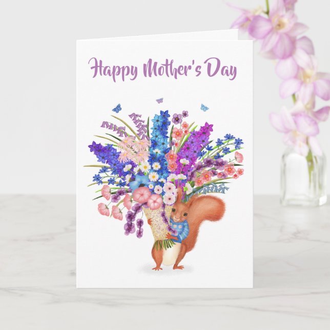 Carte Cute red squirrel with flowers Mother's Day card (Orchidée)