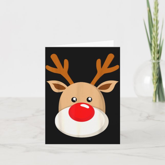 Carte Cute Reindeer Rudolph Red Nose Christmas Antlers  (Devant)