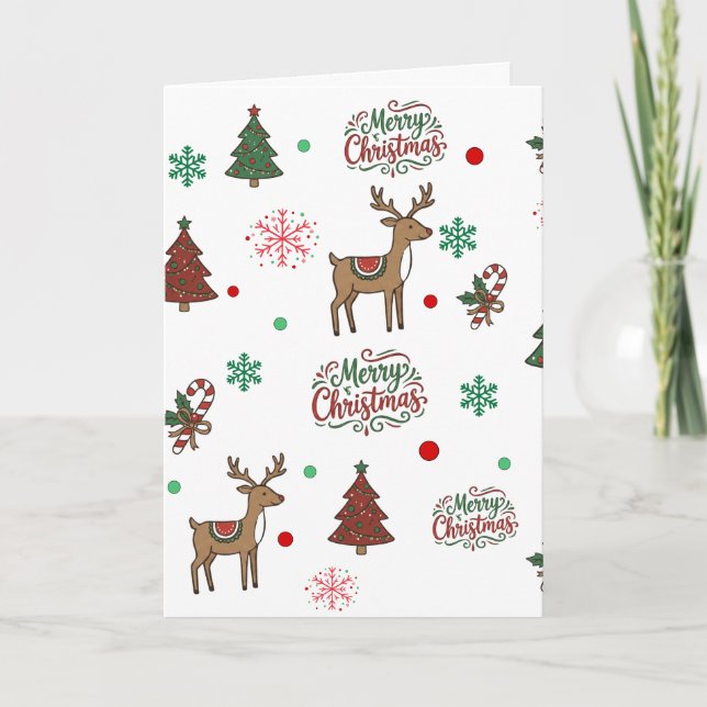 Carte Cute Reindeer & Tree Merry Christmas Holiday Card (Devant)