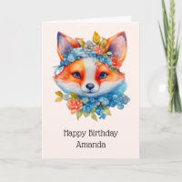 Cute Renard orange avec Couronne florale Anniversa