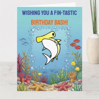 Carte Cute Requin Marteau Jaune Anniversaire Enfants