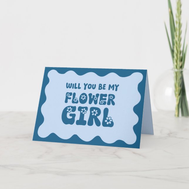 Carte Cute Retro Blue Be My Flower Girl Proposition (Devant)