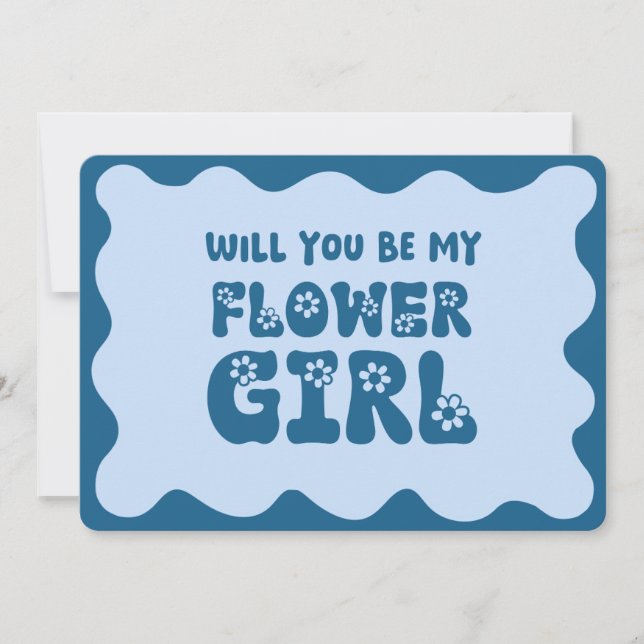 Carte Cute Retro Blue Be My Flower Girl Proposition (Devant)