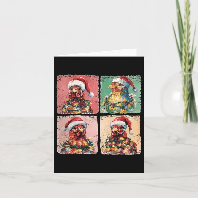 Carte Cute Retro Boho Poulets Noël Lumière Far Far (Devant)