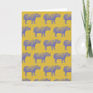 Carte Cute Retro Rhino Rhinoceros Motif Jaune Blanc