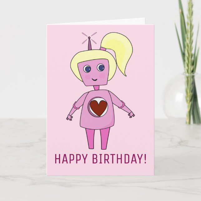 Carte Cute Robot Girl Happy Birthday (Devant)
