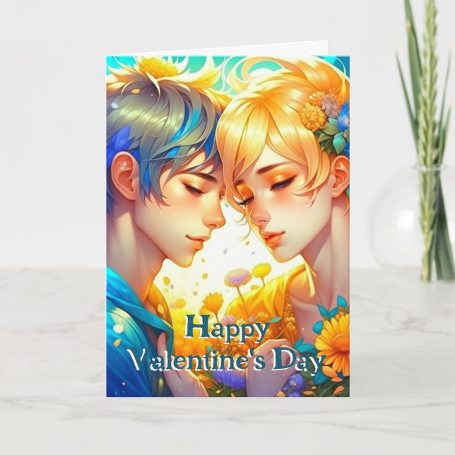 Carte Cute Romantique Anime Couple Saint Valentin (Devant)