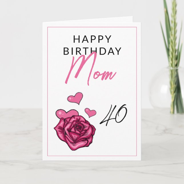 Carte Cute rose et blanc Feminine Rose Maman Anniversair (Devant)