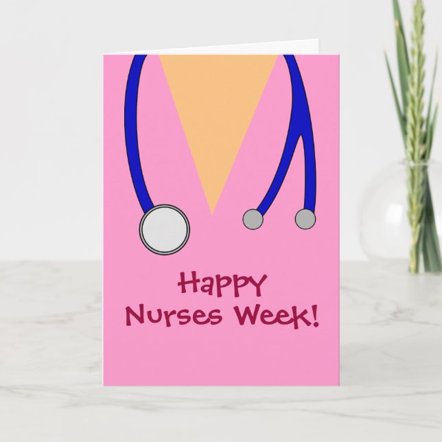 Carte Cute rose Happy Nurses Semaine Scrubs et Stethosco (Devant)