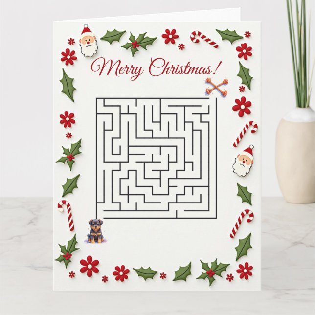 Carte Cute Rottweiler Dog Christmas Maze Puzzle Holiday (Devant)