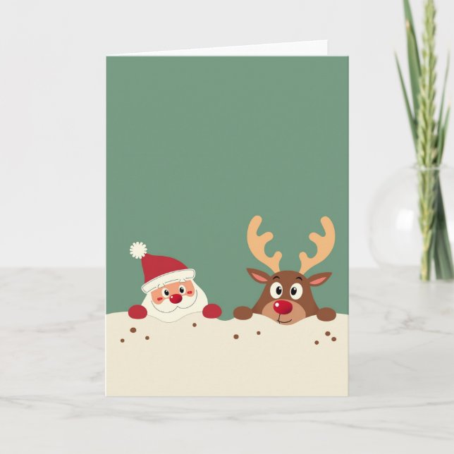 Carte Cute Santa and Reindeer Christmas Card Template (Devant)