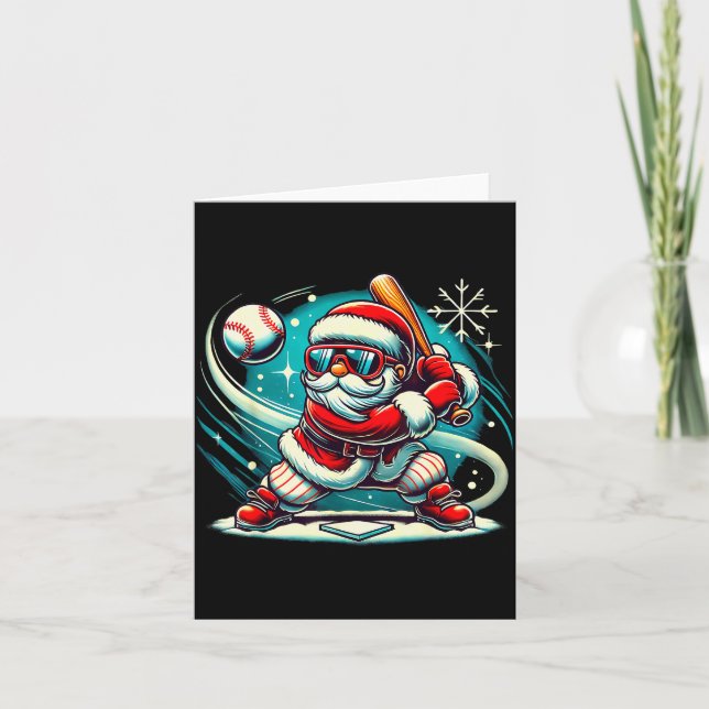 Carte Cute Santa Claus Playing Baseball Boys Kids Teens  (Devant)