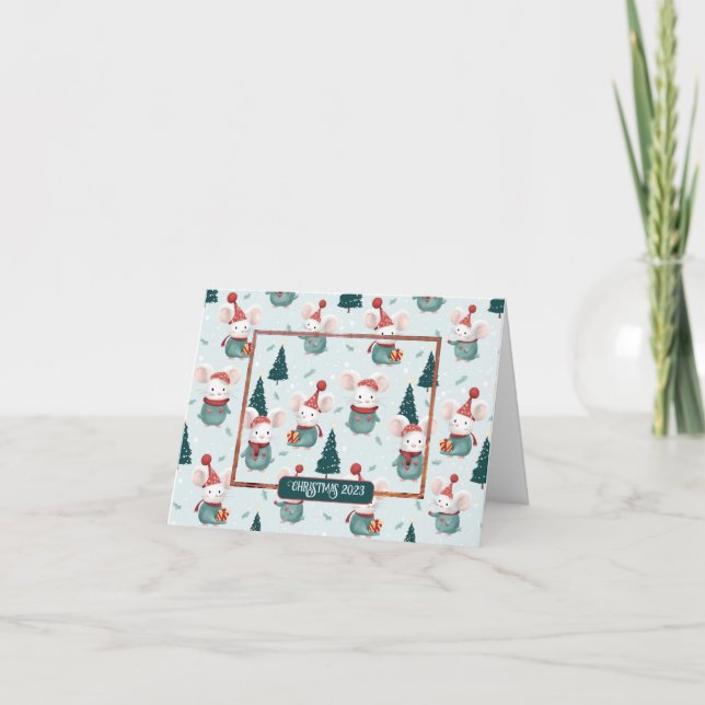 Carte Cute Santa Hat White Mice Photo de Noël Plié (Devant)