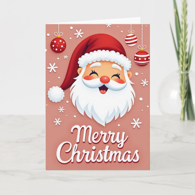 Carte Cute Santa Merry Christmas Card with Ornaments (Devant)
