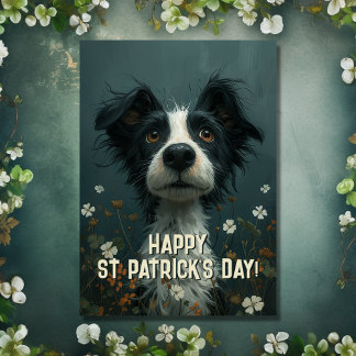 Carte Cute Scruffy Chien et Shamrock St Patrick's Day