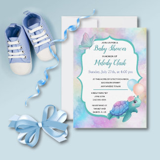 Carte Cute Sea Turtle Pastel Aquarelle Baby shower