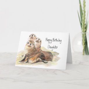 Carte Cute Seals Daughter Birthday Watercolor Animals