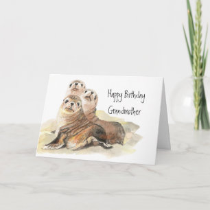 Carte Cute Seals Grandmother Birthday Watercolor Animals