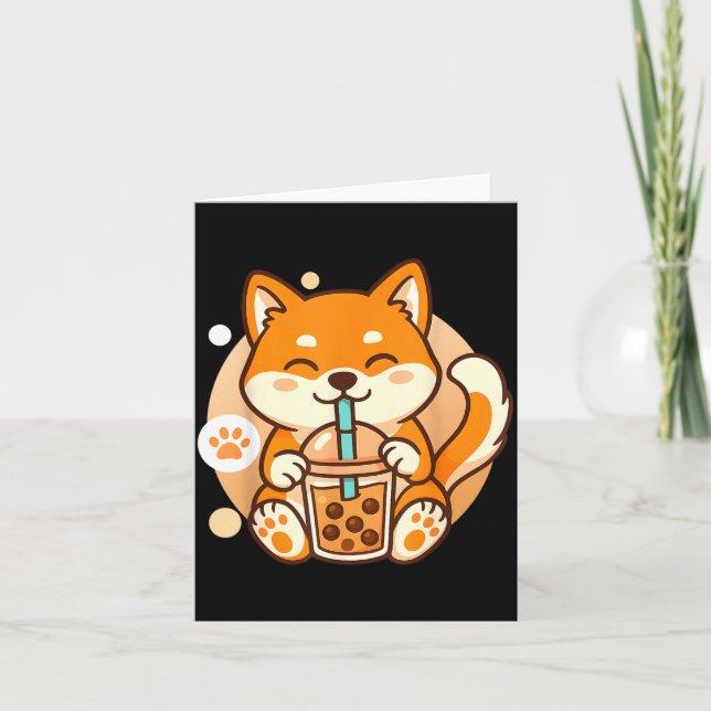 Carte Cute Shiba Inu Dog Bubble Boba Tea Anime Kawaii Ne (Devant)