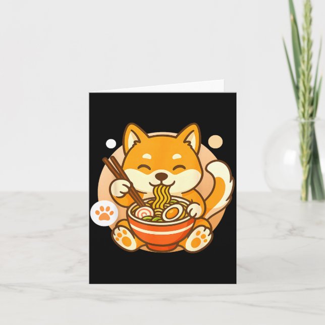 Carte Cute Shiba Inu Dog Ramen Noodles Bowl Anime Kawaii (Devant)