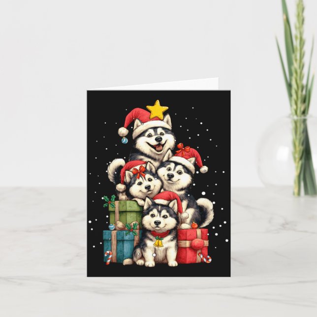 Carte Cute Siberian Husky Le Dog Christmas Tree Xmas Hat (Devant)