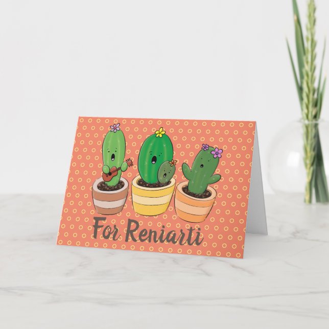 Carte Cute singing cactus trio cartoon illustration (Devant)