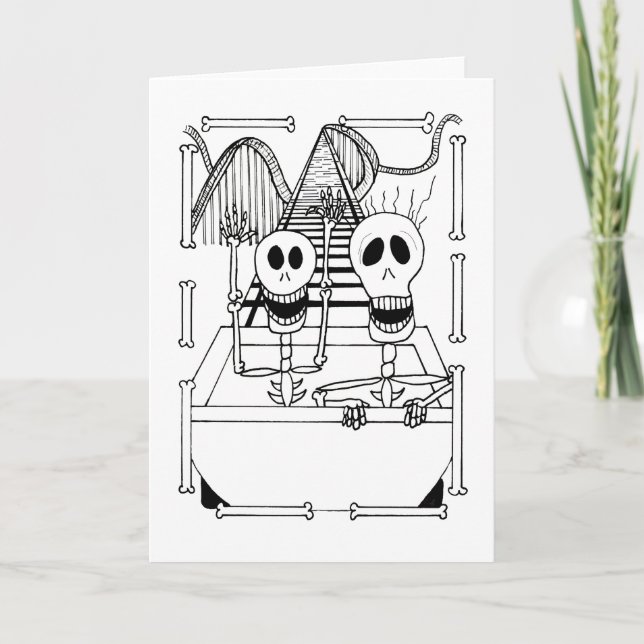 Carte Cute Skeletons sur montagnes russes  (Devant)