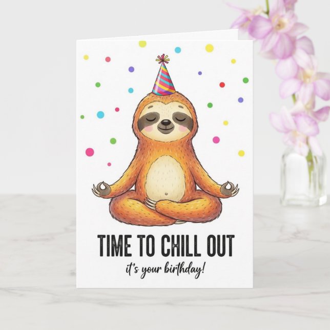 Carte Cute Sloth Meditation Time To Chill Birthday Card (Orchidée)