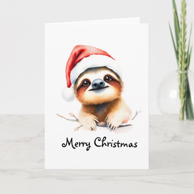 Carte Cute Sloth Wearing Santa Hat (Devant)