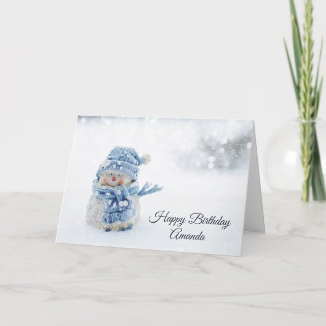 Carte Cute Snowman en hiver Photo Anniversaire (Devant)