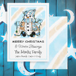 Carte Cute Snowman tenant les lumières de Noël Personnal<br><div class="desc">Cartes de Noël personnalisées dessinées à la main avec un mignon bonhomme de neige bleu en foulard et des mitaines tenant des lumières de Noël.</div>