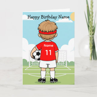 Carte Cute Soccer Football Boy Red Shirt Birthday Card