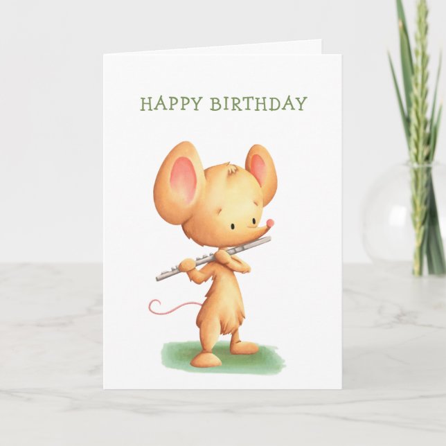 Carte Cute Souris Jouer Musicien Flute Anniversaire (Devant)