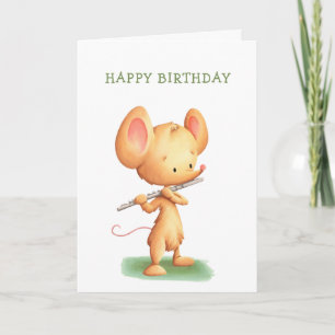 Carte Cute Souris Jouer Musicien Flute Anniversaire