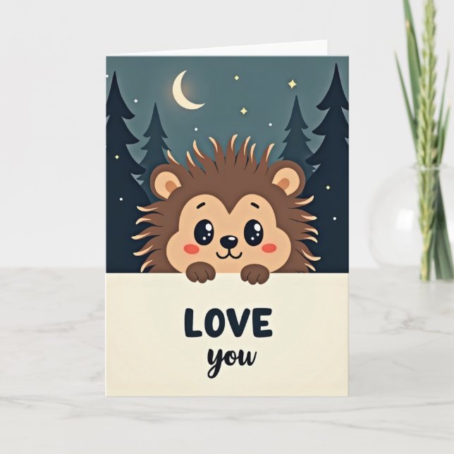 Carte Cute Spiky Hedgehog Love You Card (Devant)
