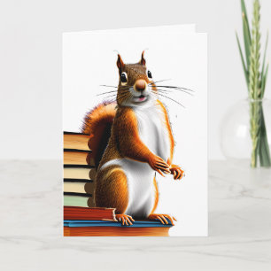 Carte Cute Squirrel sur des livres Joyeux anniversaire