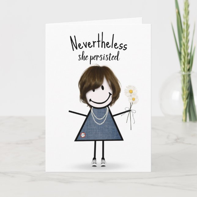 Carte Cute Stick Girl in Denim Dress Inspiration (Devant)