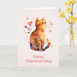Carte Cute Tabby Chat avec Coeurs Saint-Valentin