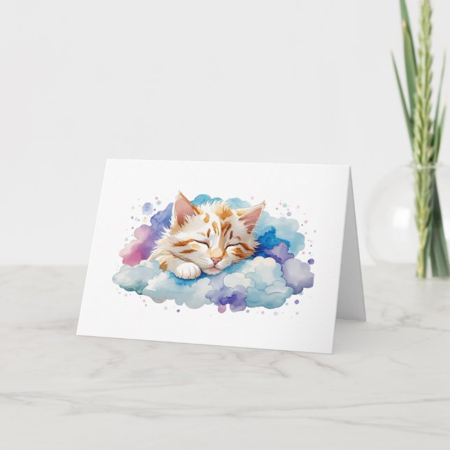 Carte Cute Tabby Chat Dormir Parmi Les Nuages Fluffés Vi (Devant)