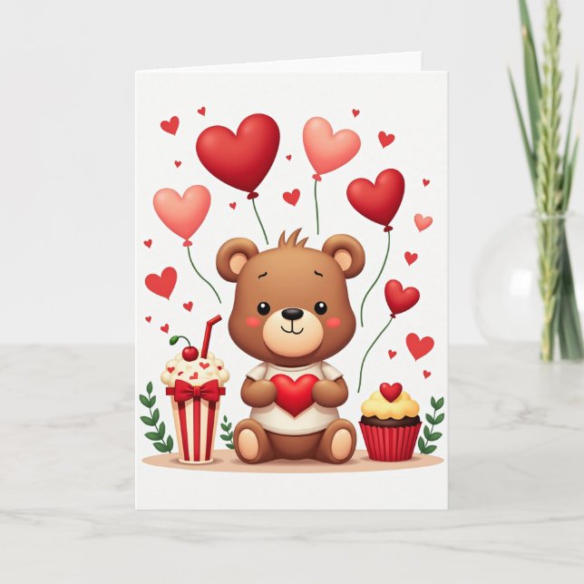 Carte Cute Teddy Bear Love Hearts Card (Devant)