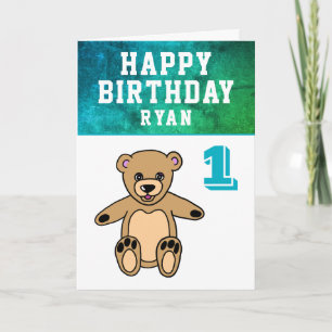 Carte Cute Teddy Bear Photo Boy 1er anniversaire